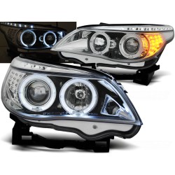 BMW E60/E61 03-07 - přední chrom světla s ANGEL EYES a LED blinkrem