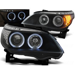BMW E60/E61 03-07 - přední černá světla s ANGEL EYES a LED blinkrem