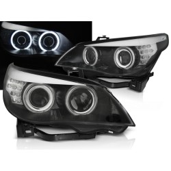 BMW E60/E61 03-07 - přední černá světla s ANGEL EYES CCFL a LED blinkrem