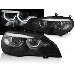 BMW X5 E70 07-10 - přední černá světla ANGEL EYES a denním svícením pro org. xenon
