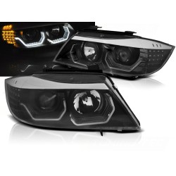 BMW E90/E91 05-08 - přední černá světla s ANGEL EYES 3D s LED blikačem