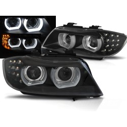 BMW E90/E91 09-11 - přední černá světla s ANGEL EYES 3D s LED blikačem pro xenon