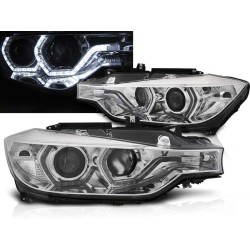 BMW F30/F31 LCI 15-18 - přední chrom světla s ANGEL EYES LED a denním svícením