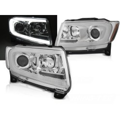 CHRYSLER JEEP GRAND CHEROKEE 11-13 - přední chrom světla TUBE LIGHT s dynamickým blinkrem
