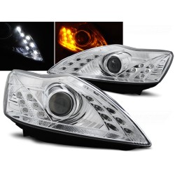 FORD FOCUS 08-10 - přední chrom světla s LED svícením a LED blinkrem