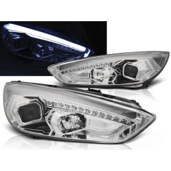FORD FOCUS MK3 15-18 - přední chrom světla TUBE LIGHTS s LED denním svícením a LED blinkrem