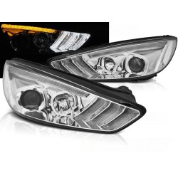 FORD FOCUS MK3 15-18 - přední chrom světla s LED denním svícením a LED dynamickým blinkrem