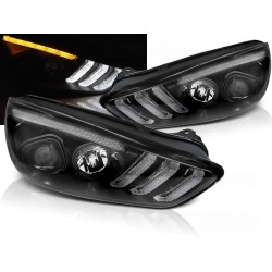FORD FOCUS MK3 15-18 - přední černá světla s LED denním svícením a LED dynamickým blinkrem