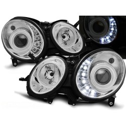 MERCEDES W211 E-KLASA 02-06 - přední chrom světla s LED svícením