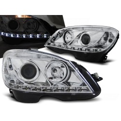 MERCEDES W204 07-10 - přední chrom světla s LED svícením