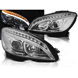 MERCEDES W204 07-10 - přední chrom světla TUBE LIGHT s LED dynamickým blikačem