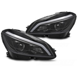 Mercedes W204 2011-2014 - Přední světla TUBE LED černá SEQ DRL