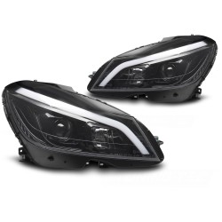 Mercedes W204 2011-2014 - Přední světla TUBE LED černá lesklá SEQ DRL