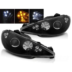 PEUGEOT 206 02- - přední černá světla ANGEL EYES a LED blinkrem