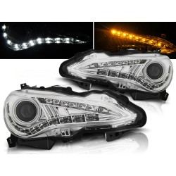 TOYOTA GT86 12-16 - přední chrom světla s LED denním svícením a LED blinkrem pro xenon
