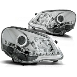 VW POLO 9N3 05-09 - přední chrom světla s LED svícením
