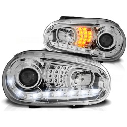VW GOLF 4 97-03 - přední chrom světla s LED svícením a LED blinkrem