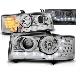 VW T4 90-03 - přední chrom světla s LED svícením a LED blinkrem