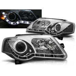 VW PASSAT B6 3C 05-10 - přední chrom světla s LED denním svícením