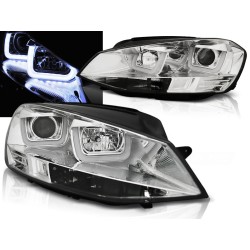 VW GOLF 7 12-17 - přední chrom světla s LED denním svícením  U-TYPE
