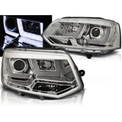 VW T5 10-15 - přední chrom světla U-TYPE s LED denním svícením