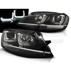 VW GOLF 7 12-17 - přední černá světla s LED denním svícením U-TYPE a chrom linkou