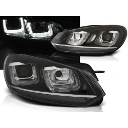 VW GOLF 6 08-12 - přední černá světla s LED denním svícením  U-TYPE a chrom linkou