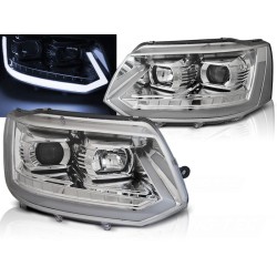 VW T5 10-15 - přední chrom světla TUBE LIGHT s dynamickým blinkrem T6 LOOK