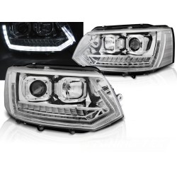 VW T5 10-15 - přední chrom světla s LED denním svícením a dynamickým blinkrem T6 look