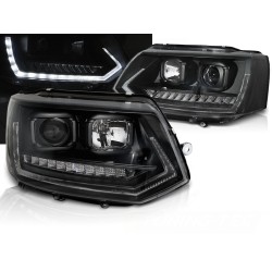 VW T5 10-15 - přední černá světla s LED denním svícením a dynamickým blinkrem T6 look