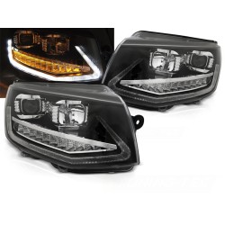 VW T6 15- - přední černá světla TUBE LIGHT s LED denním svícením a dynamickým blinkrem