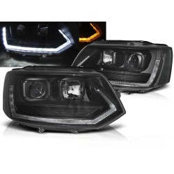 VW T5 10-15 - přední černá světla s LED denním svícením a dynamickým blinkrem T6 look