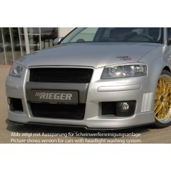 Rieger kompletní přední nárazník pro Audi A3 8P 3-dvéř. před faceliftem, plast ABS bez povrchové úpravy, s držáky a kryty originálních mlhových světel, vč. integrované masky, s žebrováním, R-Frame vzhled