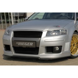 Rieger kompletní přední nárazník pro Audi A3 8P 3-dvéř. před faceliftem, plast ABS bez povrchové úpravy, R-Frame look, s držáky a kryty originálních mlhových světel, vč. integrované masky, s žebrováním, pro vozy s ostřikovači světlometů