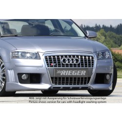 Rieger kompletní přední nárazník R-Frame pro Audi A3 8P 3-dvéř. před faceliftem, plast ABS bez povrchové úpravy, s držáky a kryty originálních mlhových světel, s žebrováním