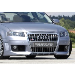 Rieger kompletní přední nárazník R-Frame pro Audi A3 8P 3-dvéř. před faceliftem, plast ABS bez povrchové úpravy, s držáky a kryty originálních mlhových světel, s žebrováním, pro vozy s ostřikovači světlometů