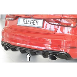 Rieger vložka zadního nárazníku pro Audi A3 8V 3-dvéř. (convertible 8V7), 5-dvéř. (sedan 8VS) po faceliftu, plast ABS lakovaný do černé lesklé barvy, pro sportovní koncovky na obou stranách 152x95 mm