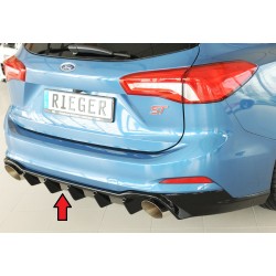 Rieger vložka zadního nárazníku (pro vozy s tažným zařízením) pro Ford Focus 4 DEH 5-dvéř. (combi), plast ABS lakovaný do černé lesklé barvy, pro sportovní koncovky vlevo/vpravo 115 mm