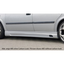 Rieger boční práh mont. strana levá pro Opel Astra G 5-dvéř., caravan, fastback, hatchback, notchback, plast ABS s povrchovou úpravou Carbon-Look, s prolisem a výřezem